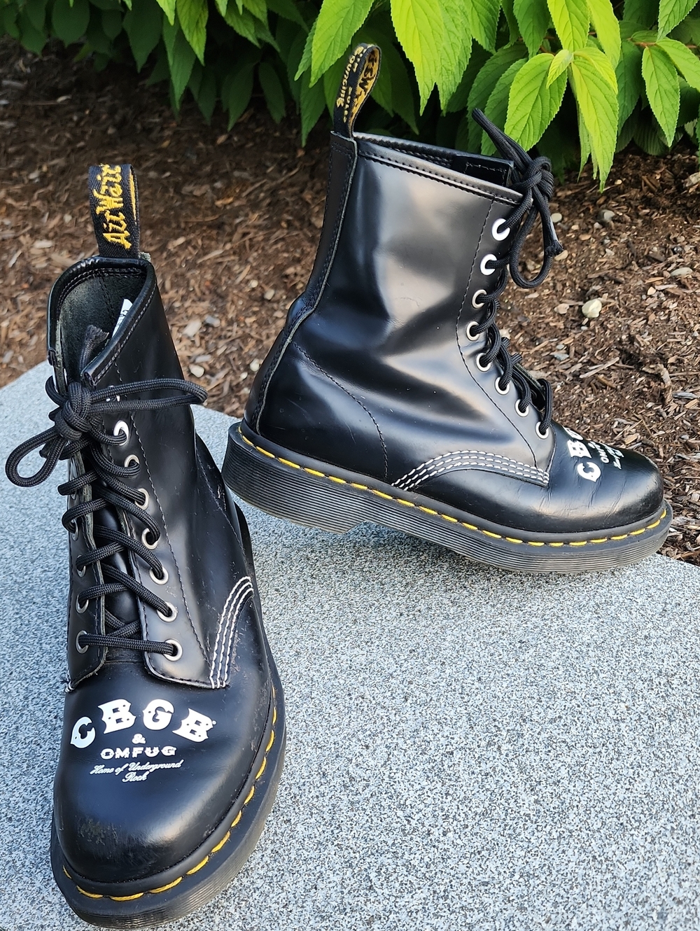 Dr. Martens 1460 CBGB EB Leather 8-Eye Lace-Up Boots with White CBGB Toe Graphic